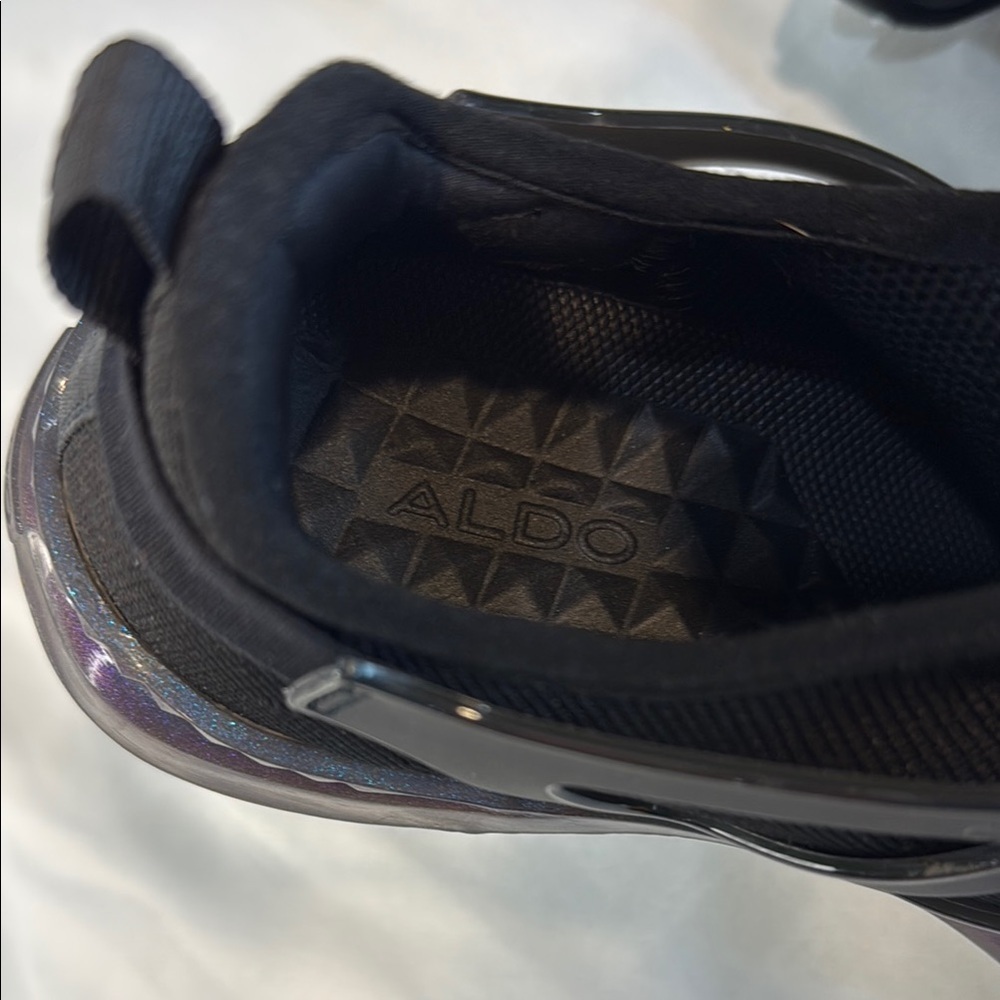 Aldo Brand, Woman’s Black Athletic Sneakers with holographic rubber soles, 7.5 - Picture 3 of 11